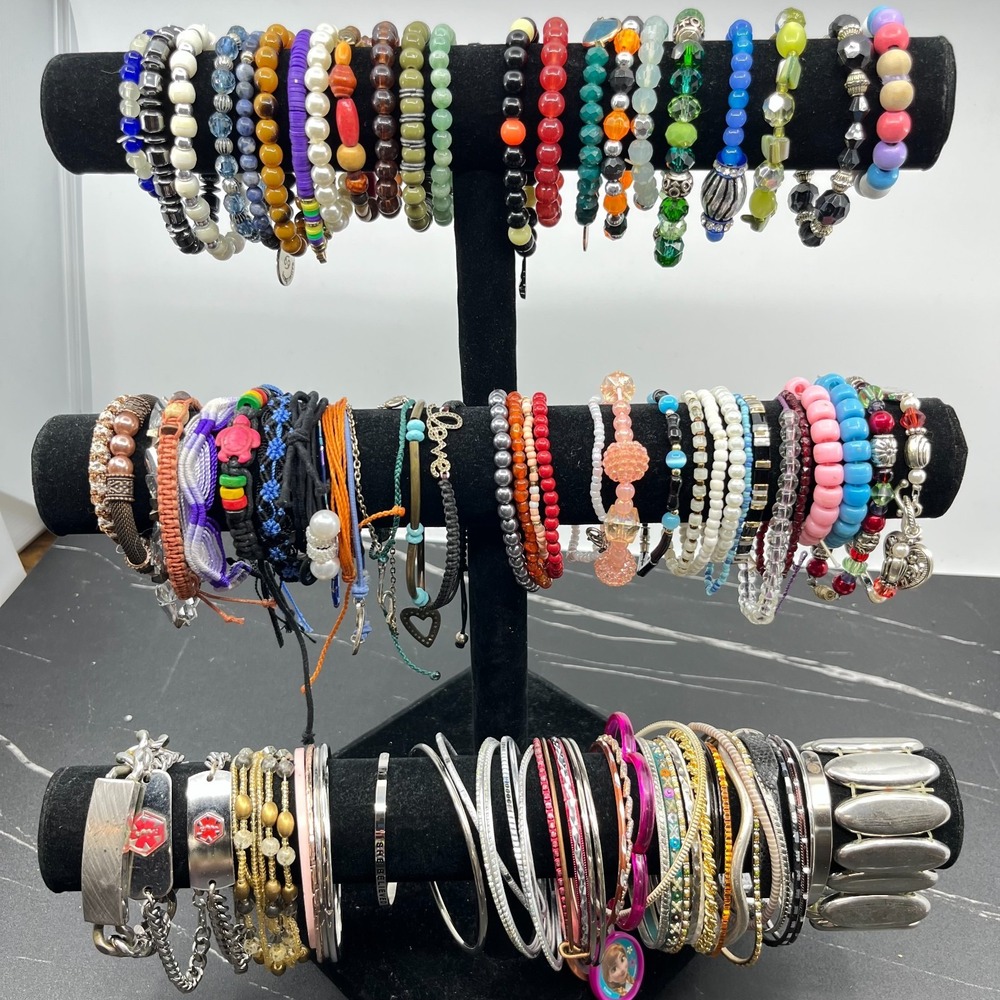 Bulk Wearable Jewelry Lot 100 Pcs Mixed Styles Costume Bracelets Bangles Resale
